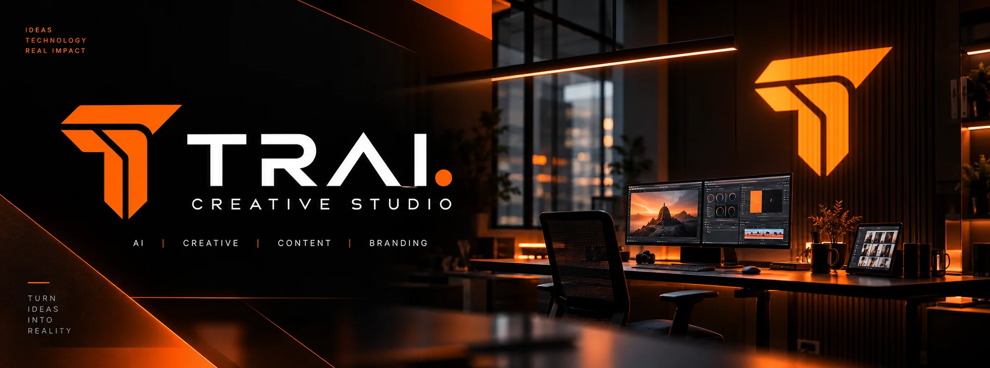 TRAI. creative studio brand visual with warm orange lighting